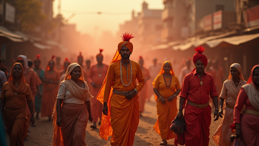 High angle view of a vibrant, cultural portrayal of Lucknow's festivals
