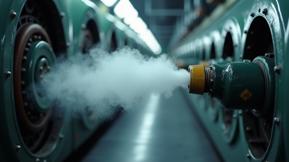 High angle view of a steam cleaner nozzle directed at an engine bay