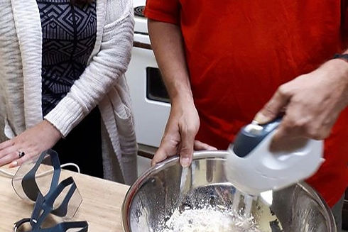 Mixing up a receipt in the teaching kitchen