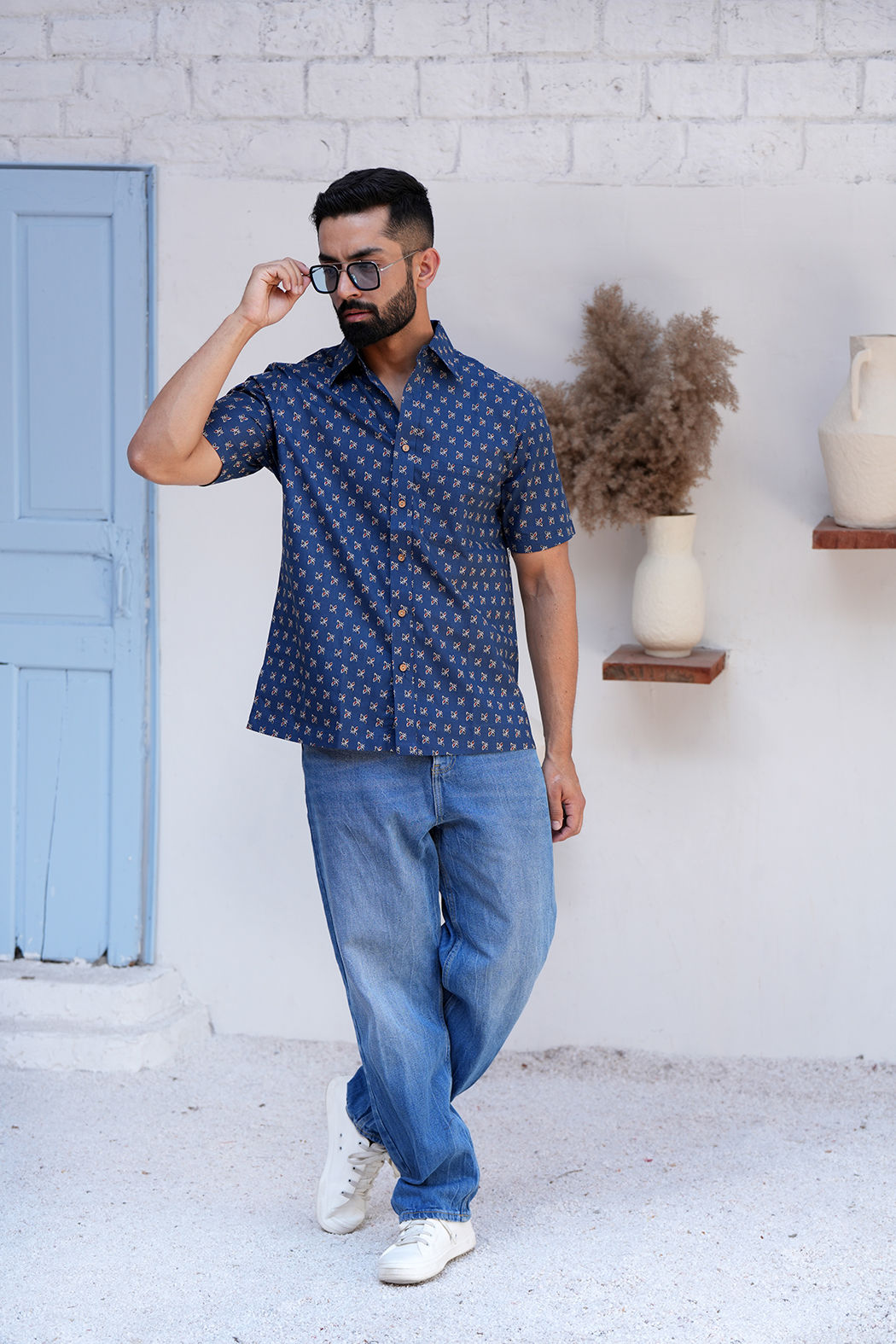 Indigo Buds Cotton Printed Shirt
