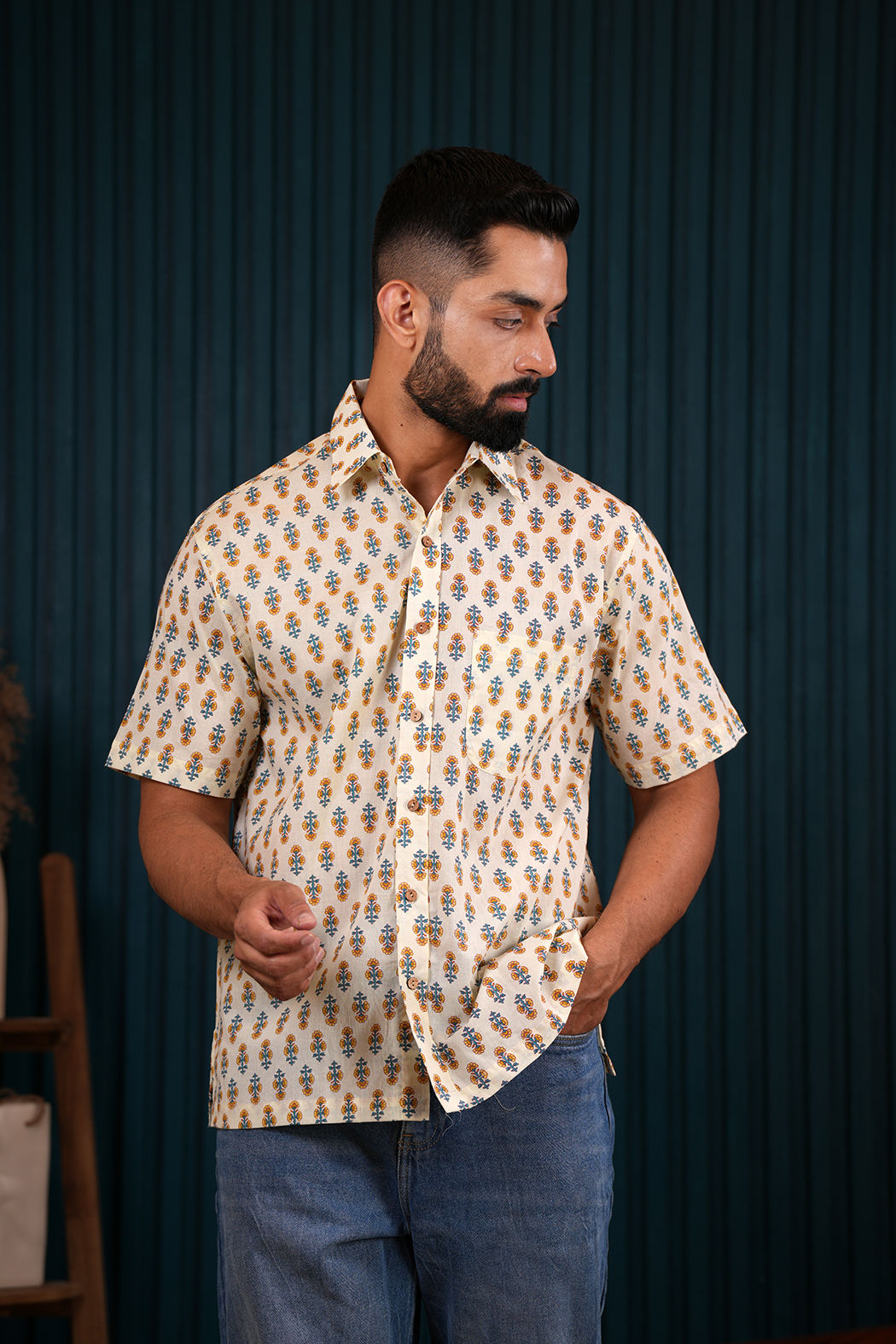 Yellow Bloom Cotton Printed Shirt