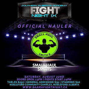 SAAMA Fight Night IX event sponsor card Small Haul Smiths