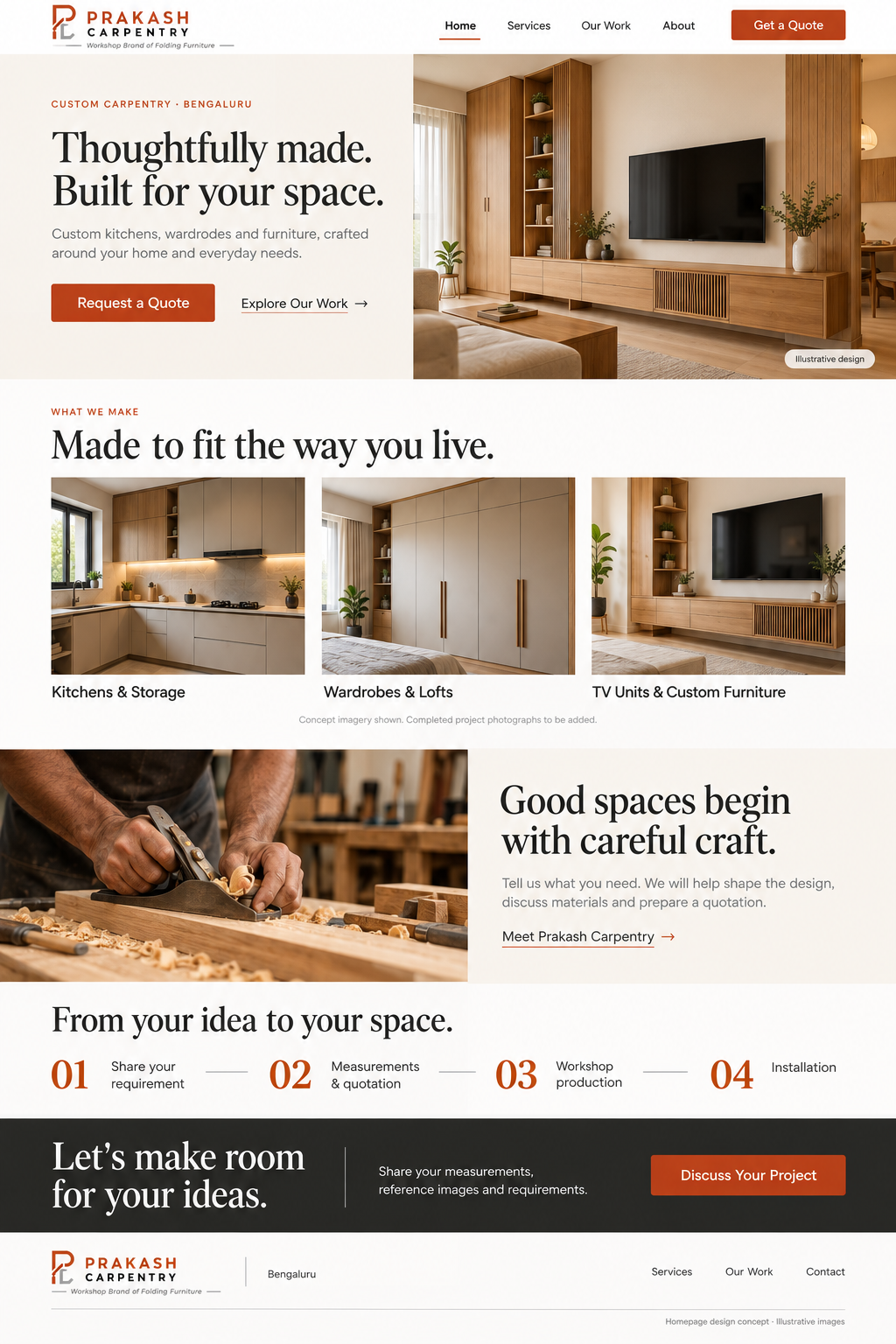 Illustrative oak TV console with integrated storage in a warm contemporary living room