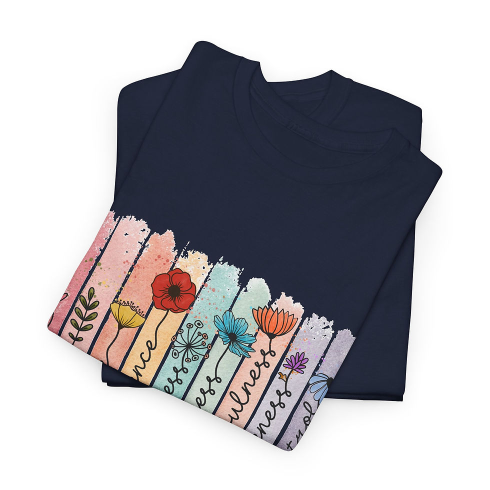 Miniaturebillede: Fruits of the Spirit Floral Heavy Weight Tee — Galatians 5:22 Christian T-Shirt