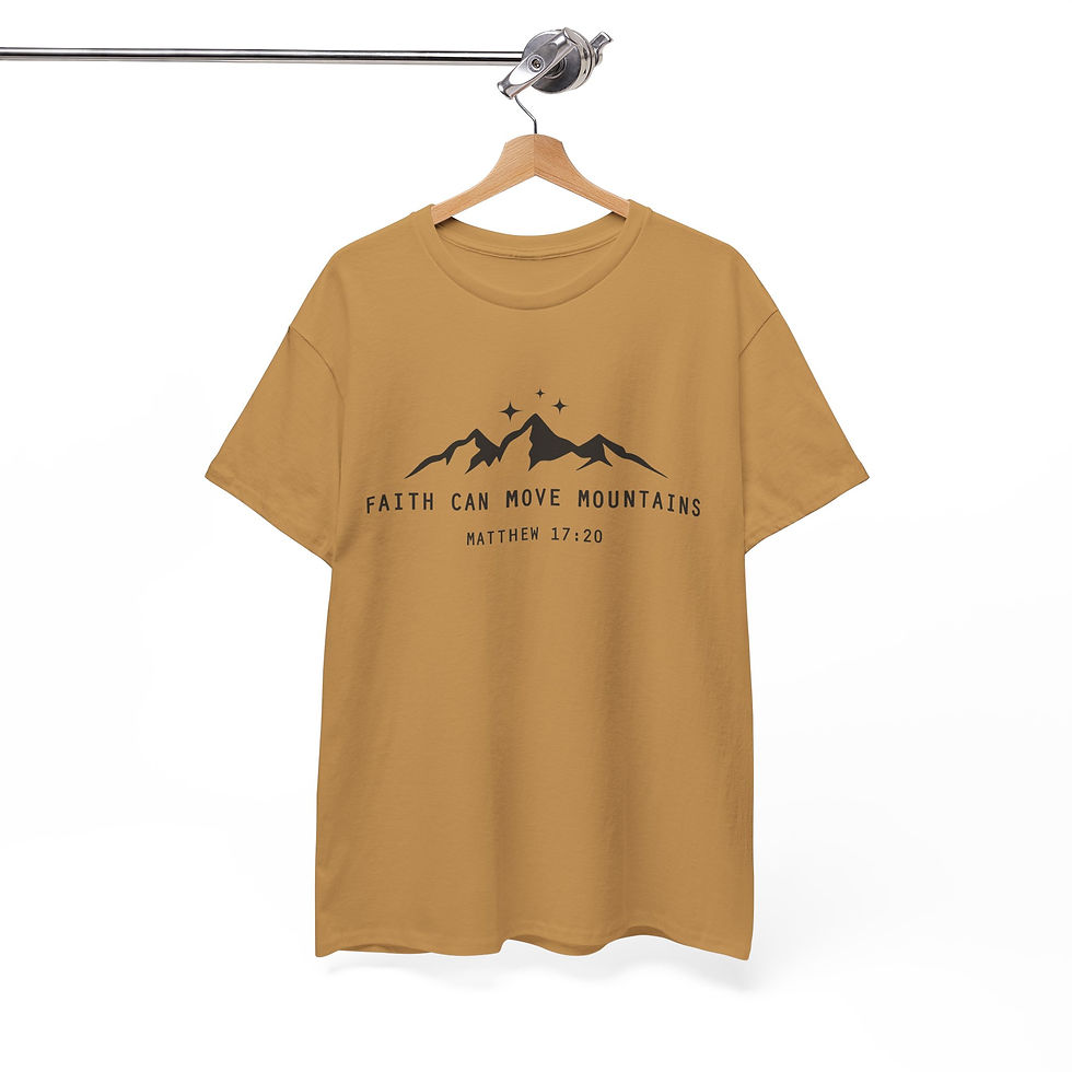 Pikkukuva: Faith Can Move Mountains HW T‑Shirt — Matthew 17:20 Inspirational Christian Tee