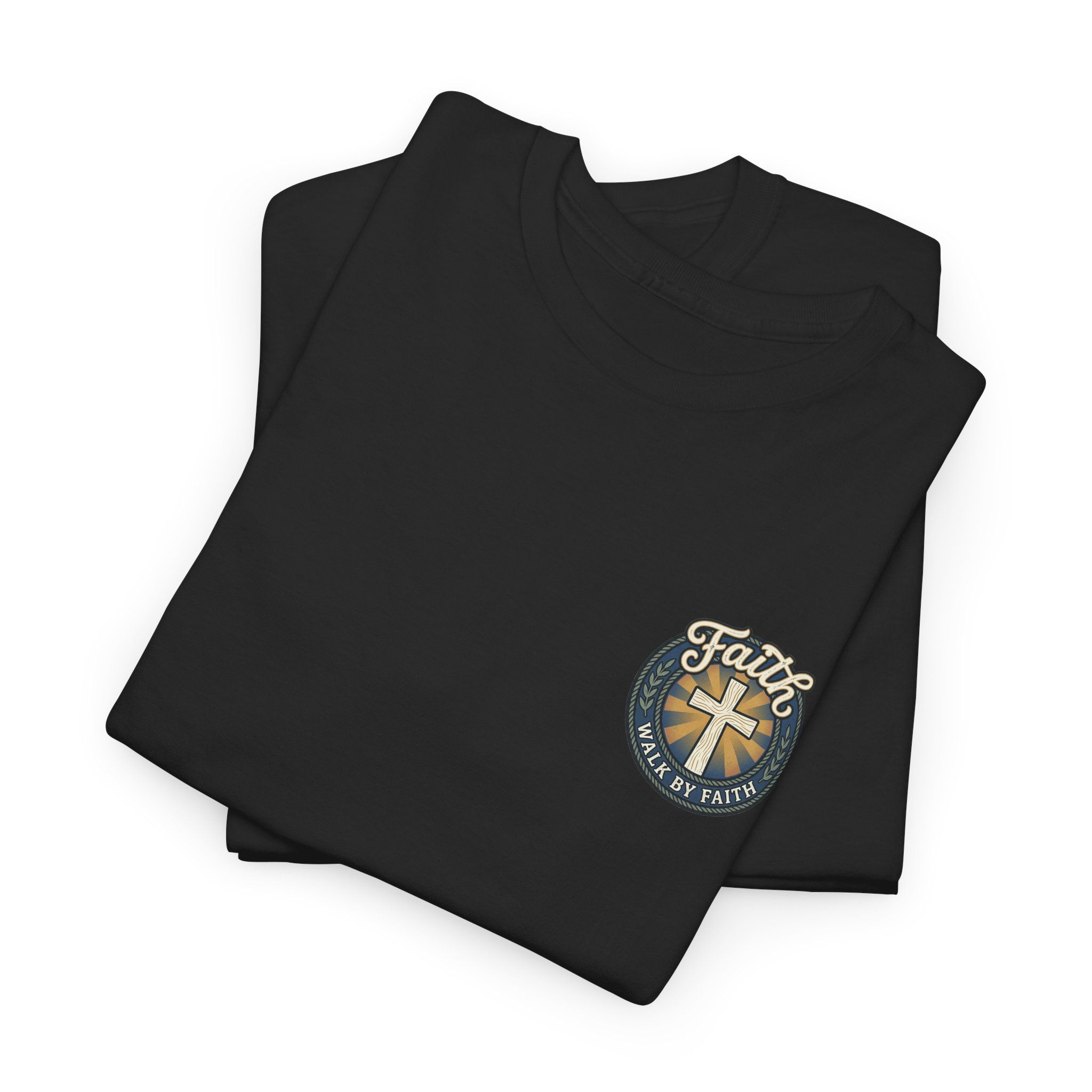 Christian Cross Logo Heavy Weight Tee — Faith-Based Small Chest Print
