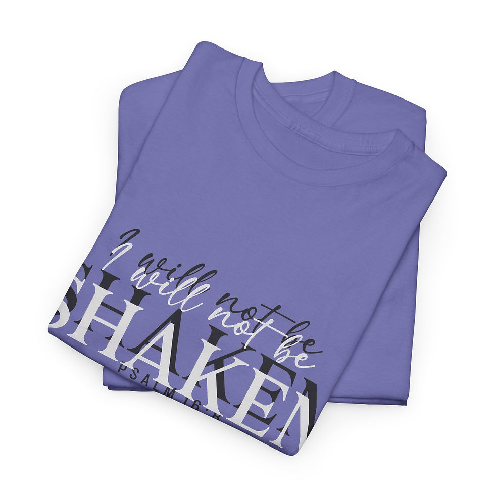 Miniature : I Will Not Be Shaken Heavy Weight T‑Shirt — Inspirational Psalm 16:8 Faith Tee