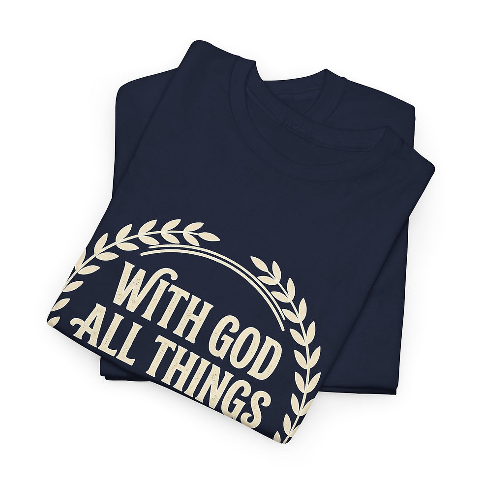 Miniatura: Heavy Weight T-Shirt "With God All Things Are Possible" — Matthew 19:26 Faith T