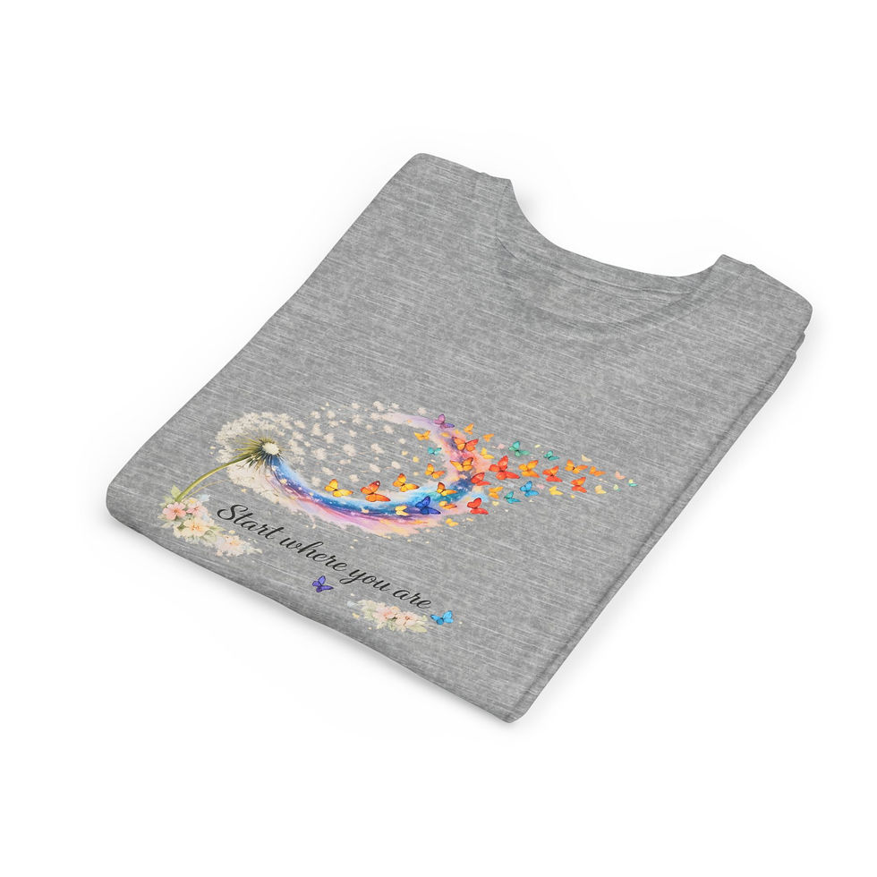 Miniature : Youth Tee – 'Start Where You Are' Rainbow Dandelion Butterfly Graphic
