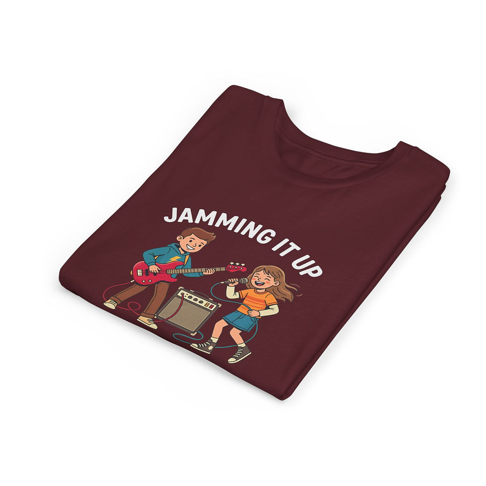 Miniatura: Kids Rock Band Tee — Cute Guitar & Singer Graphic Youth T-Shirt