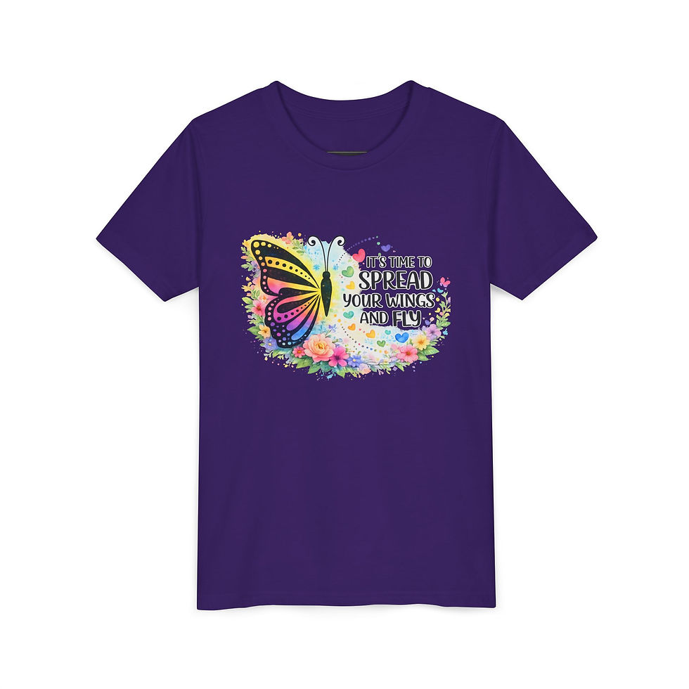 縮圖：Youth Tee — "Spread Your Wings and Fly" Colorful Butterfly Inspirational Shirt
