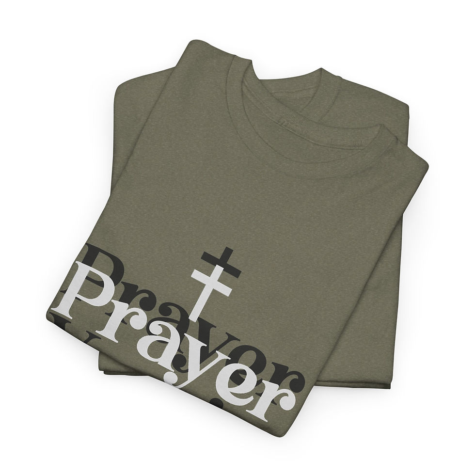 תמונה ממוזערת: Prayer Warrior Unisex Heavy Weight T‑Shirt — Christian Faith Tee with Cross