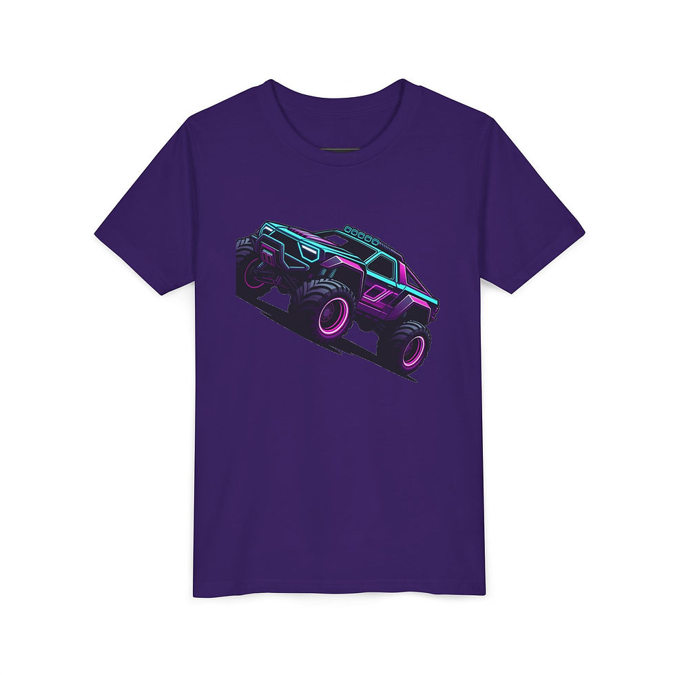Thumbnail: Youth Tee — Neon Monster Truck Graphic Shirt for Kids