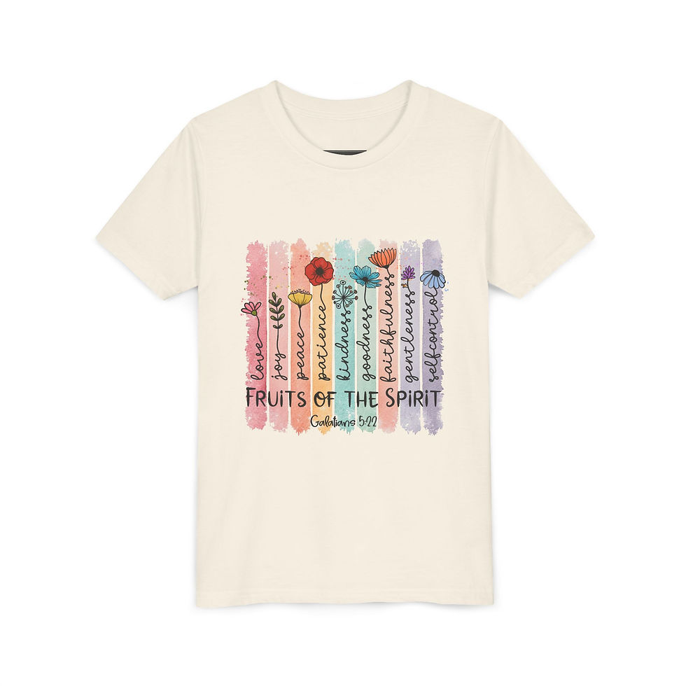Thumbnail: Fruits of the Spirit Youth Tee — Colorful Floral Bible Verse Kids Shirt