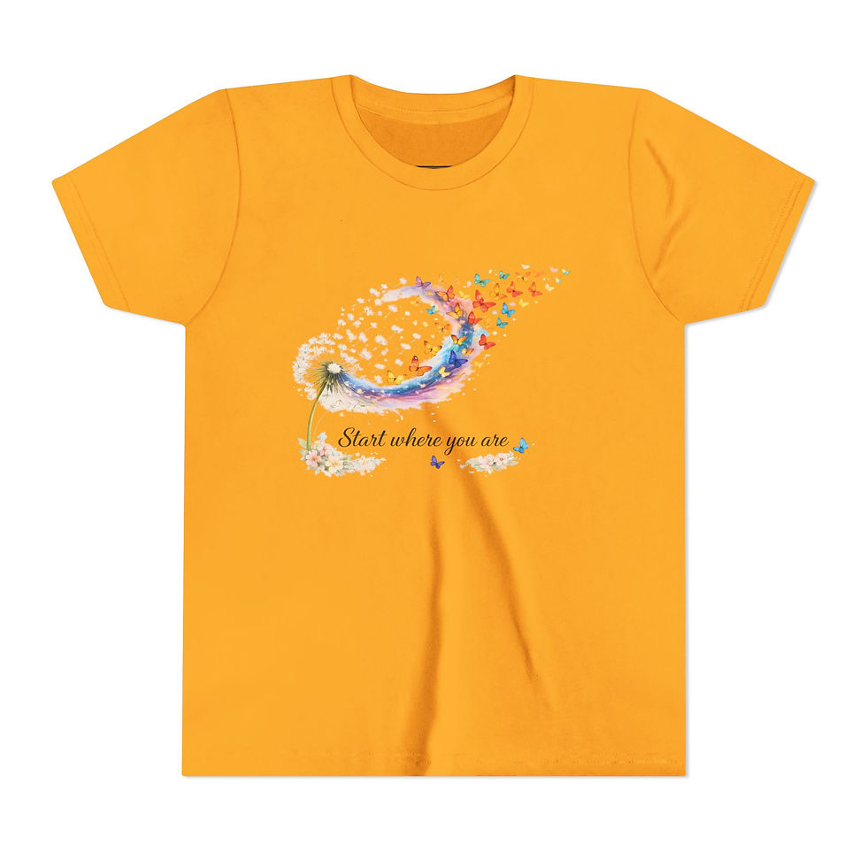 Thumbnail: Youth Tee — 'Start Where You Are' Dandelion & Butterflies Inspirational 