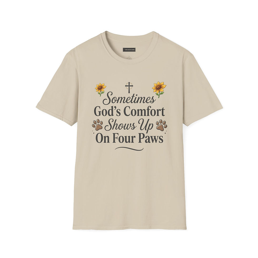 Miniaturebillede: Sometimes God’s Comfort Shows Up On Four Paws T‑Shirt