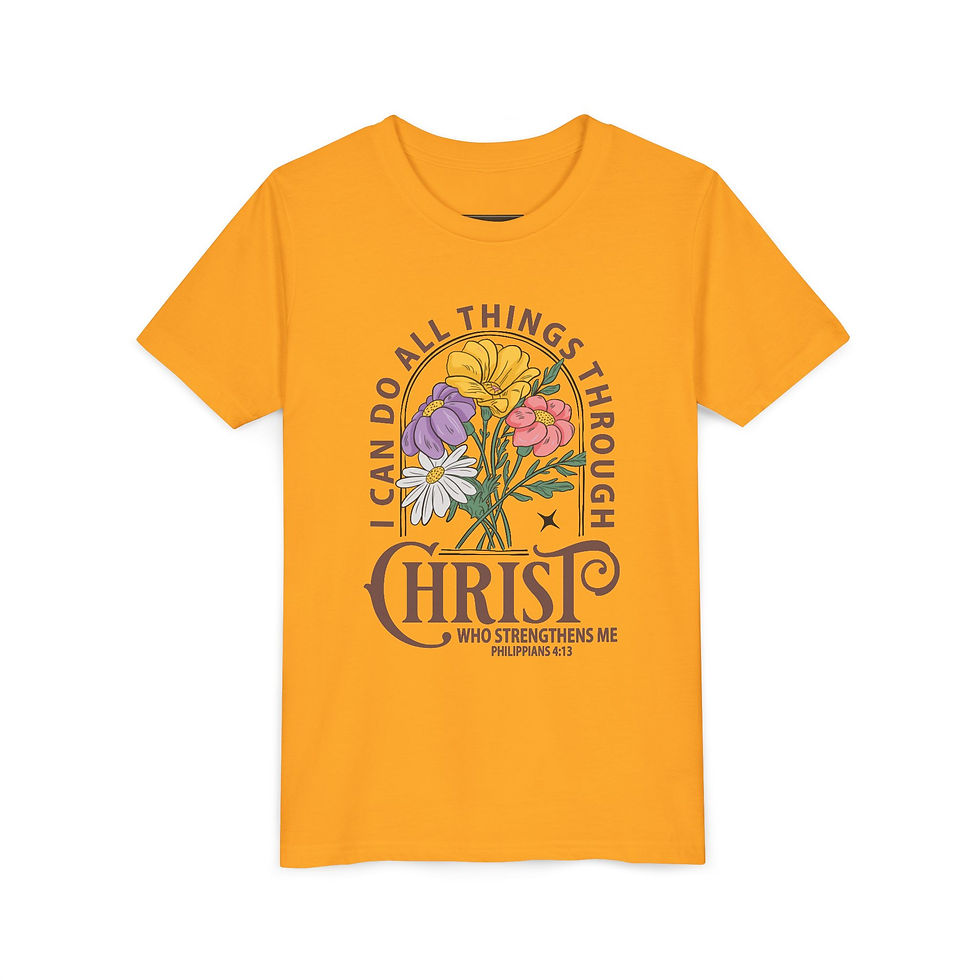 Thumbnail: Youth Tee — "I Can Do All Things Through Christ" Floral Christian Shirt