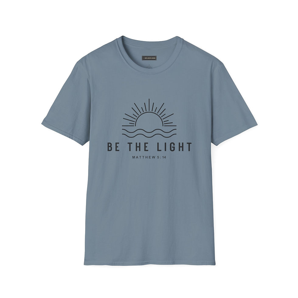 Küçük resim: Be The Light T-Shirt — Minimal Sunrise Graphic Inspirational Tee