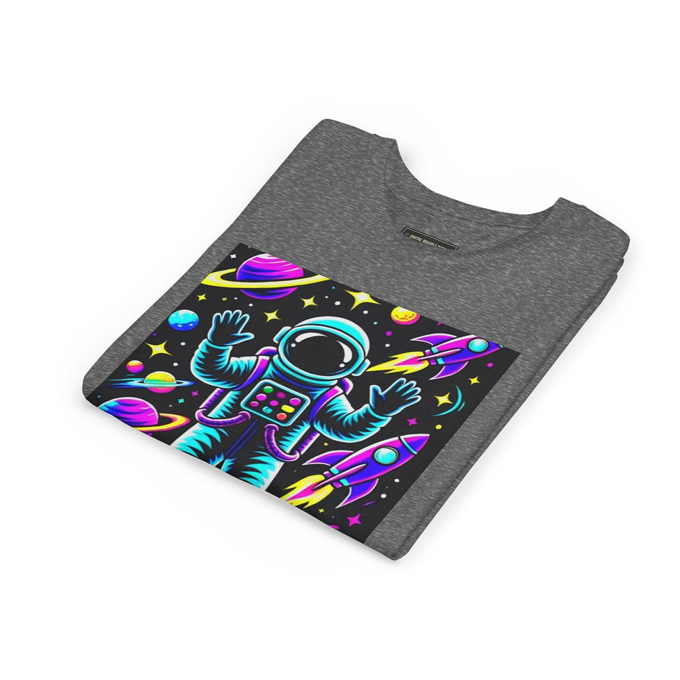 Thumbnail: Kids Space Astronaut Tee — Neon Rocket Galaxy Graphic Youth Shirt