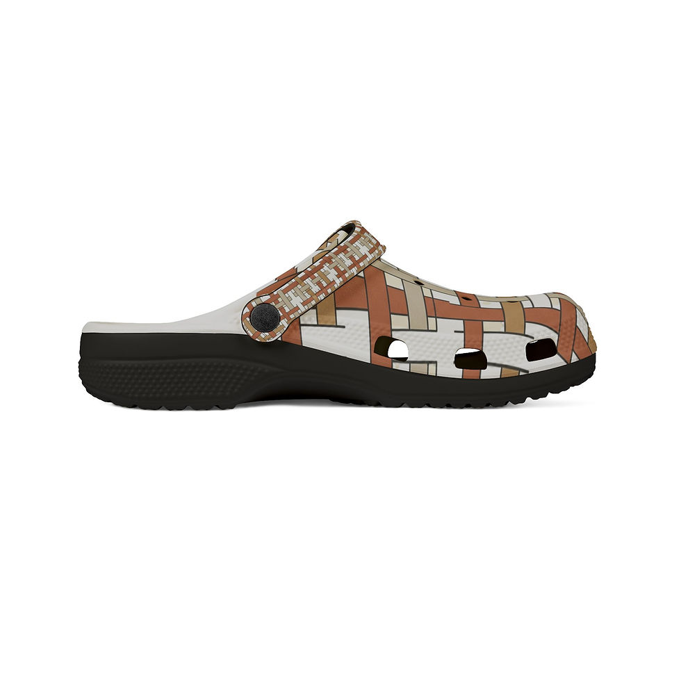 Miniature : Woven Tan Plaid Basketweave  EVA Foam Clogs