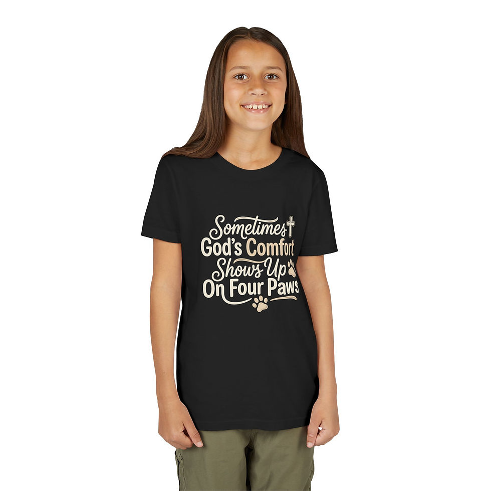 Pikkukuva: Youth Tee - "Sometimes God’s Comfort Shows Up On Four Paws" Pet-Lover Shirt