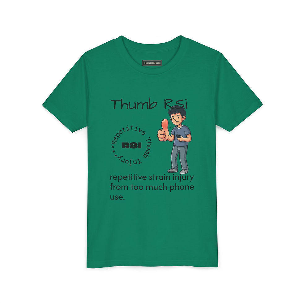 Thumbnail: Youth Tee — "Thumb RSI" Funny Repetitive Strain Injury Phone Use Graphic