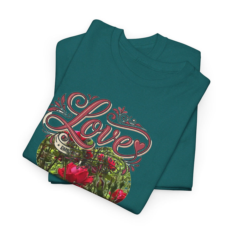 Miniatura: Heart Floral "Love" Tee — Romantic Valentine’s Day Cotton Shirt
