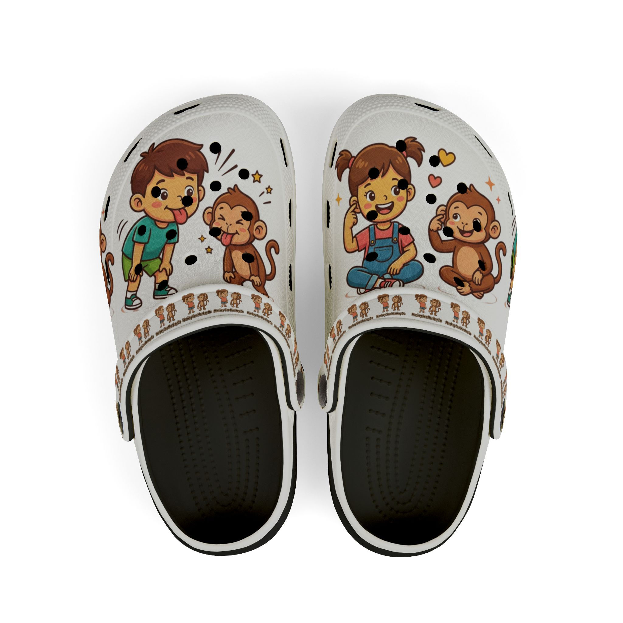 Kids Monkey See Monkey Do Print Foam Clogs – Cute Cartoon Monkeys Slip-On Shoes