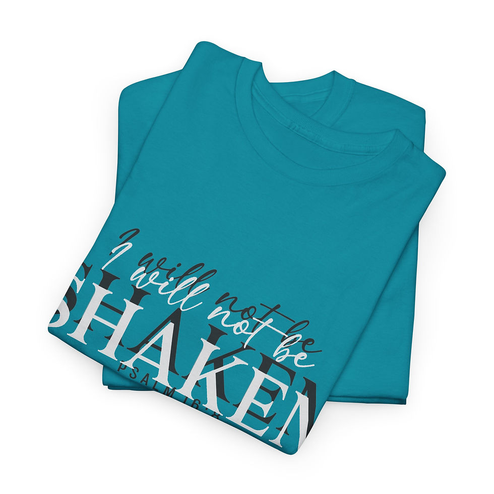 Miniature : I Will Not Be Shaken Heavy Weight T‑Shirt — Inspirational Psalm 16:8 Faith Tee