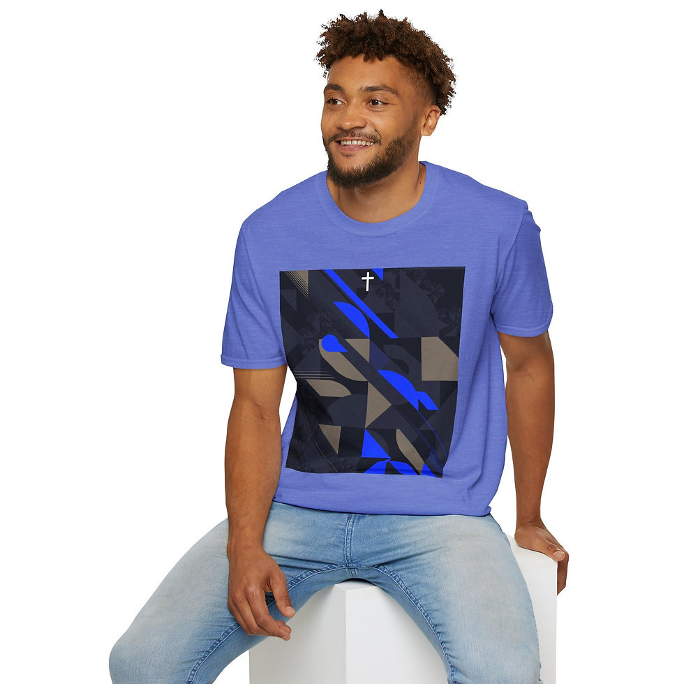 Pikkukuva: Christian Abstract T-Shirt — Blue Geometric Cross Graphic Tee