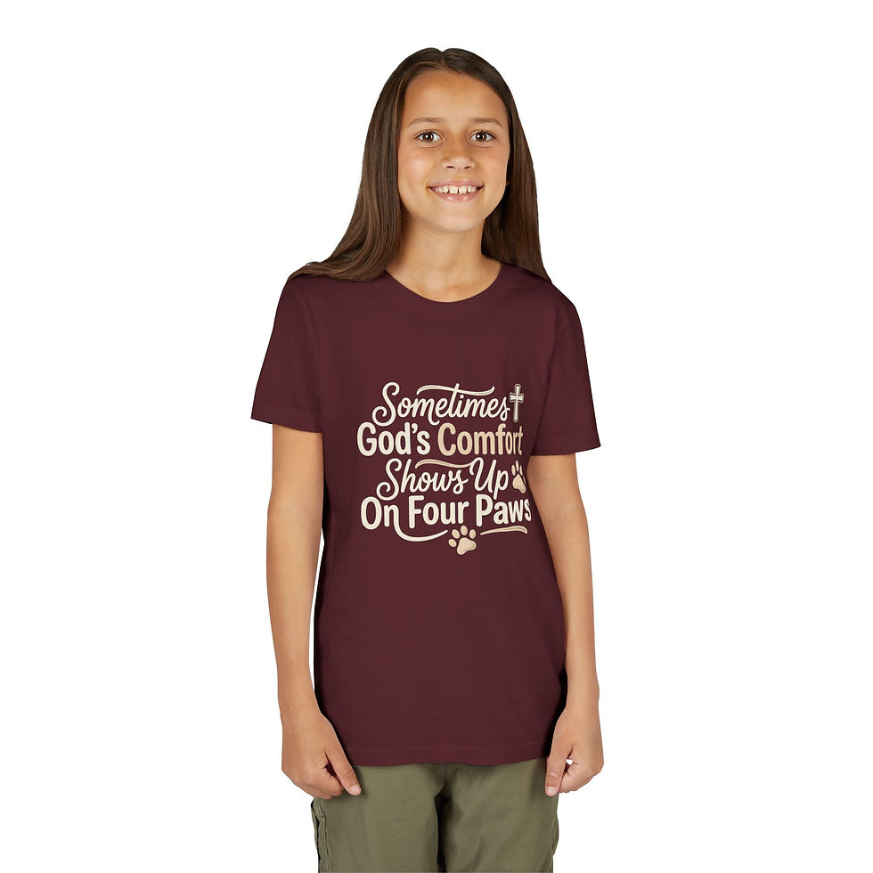 Pikkukuva: Youth Tee - "Sometimes God’s Comfort Shows Up On Four Paws" Pet-Lover Shirt