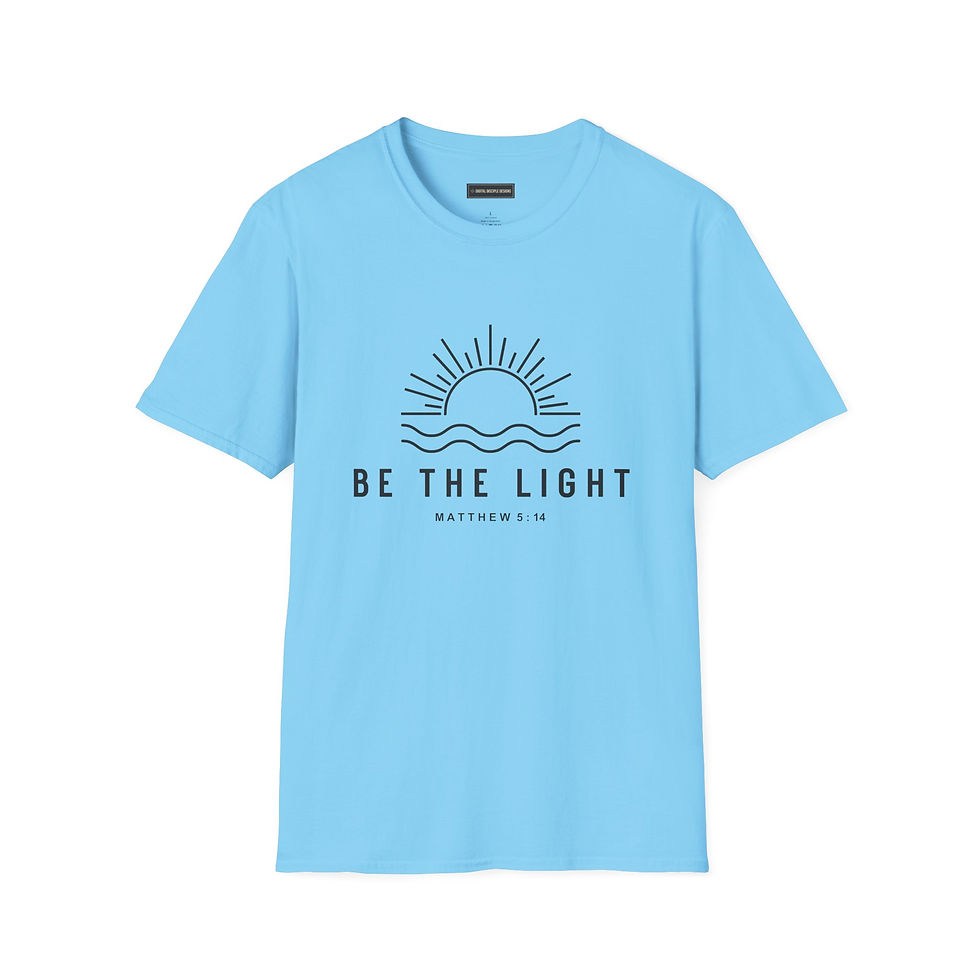 Küçük resim: Be The Light T-Shirt — Minimal Sunrise Graphic Inspirational Tee