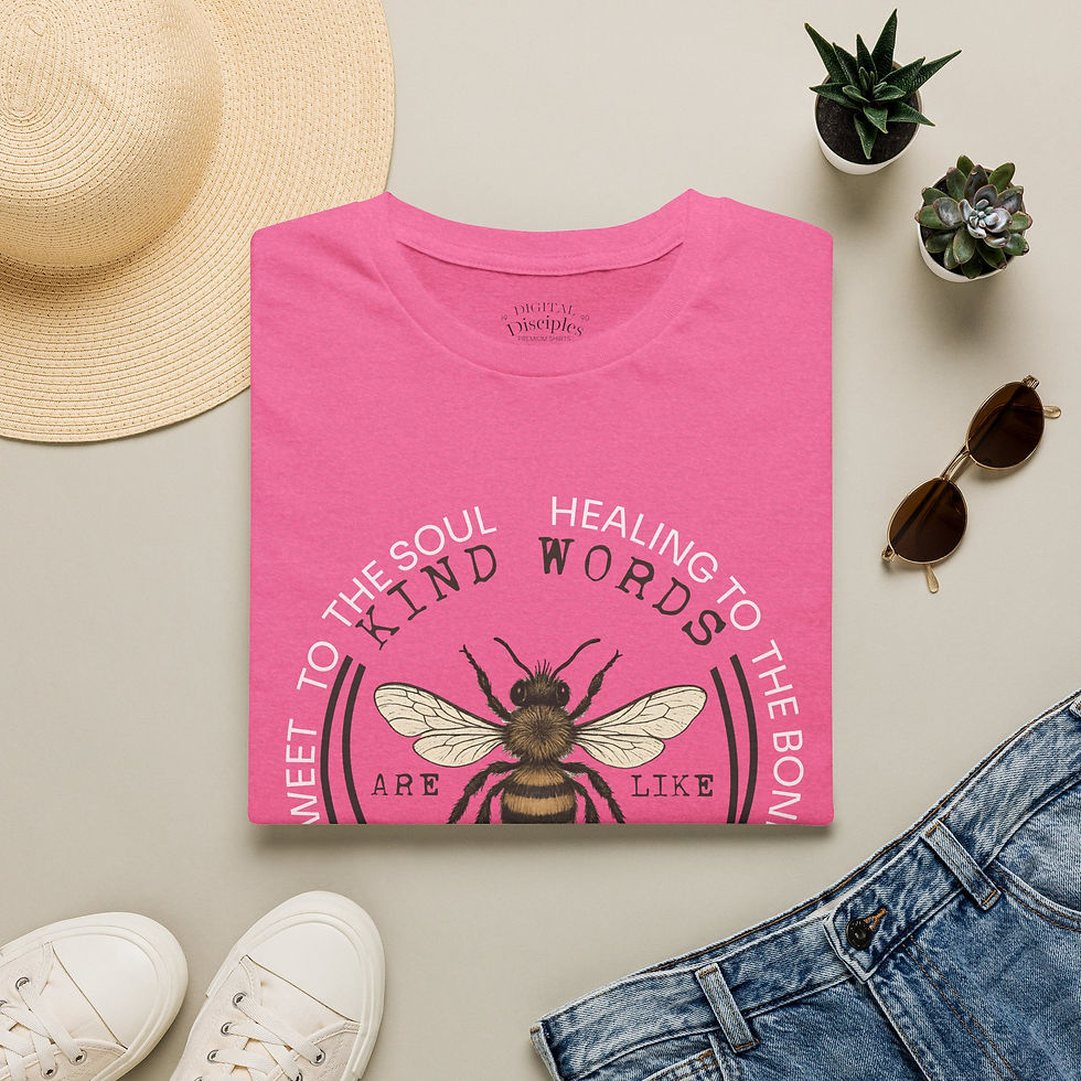 Miniatura: Bee Graphic T-Shirt — "Kind Words Are Like Honey" Inspirational Nature Tee