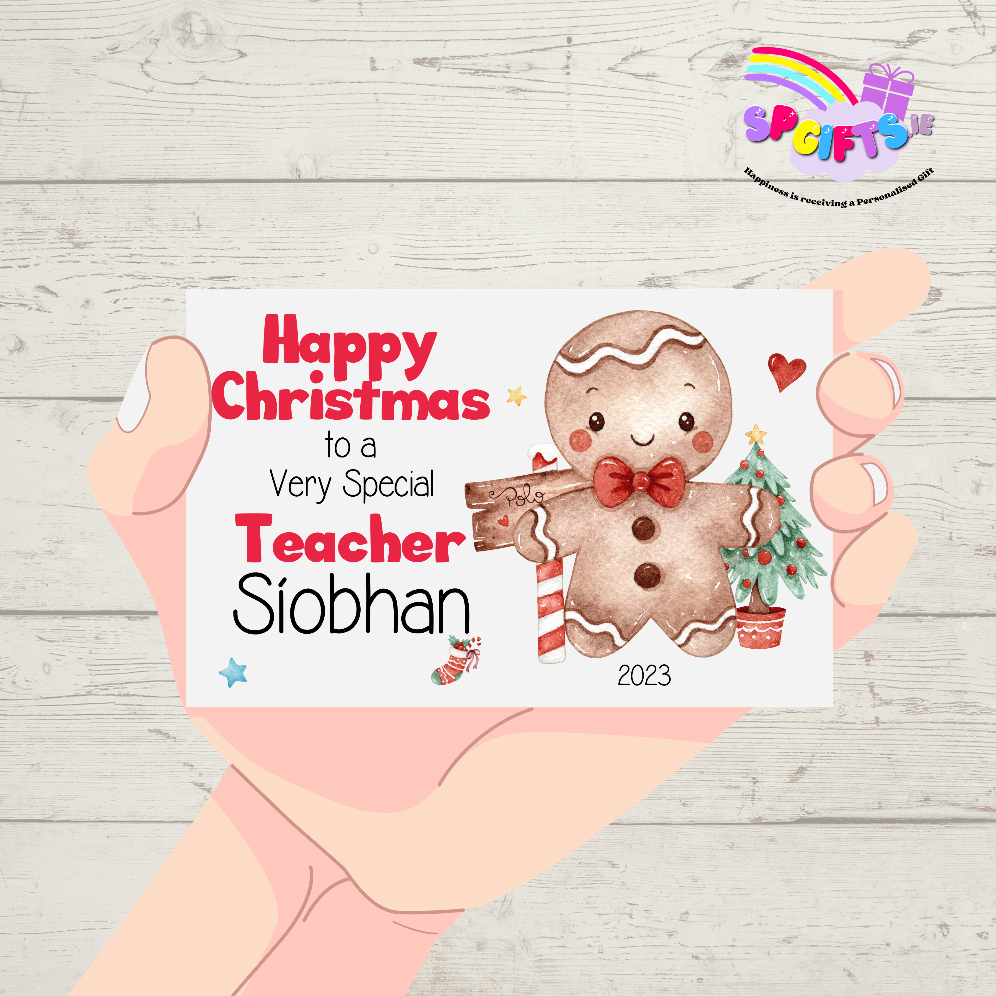 Thank you Teacher Metal Wallet Card - Gingerbread man