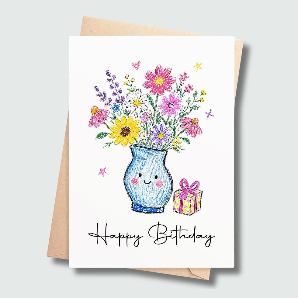 Crooked Vase Happy Birthday wholesale greeting card with colourful flowers and gift
