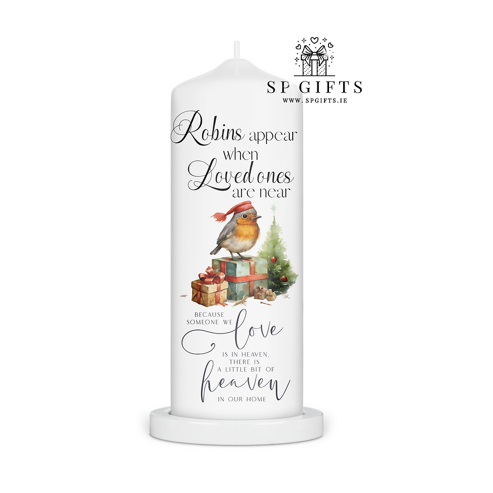 Personalised Memorial Remembrance Christmas Candles with a Robin Bird design. Light this Christmas to honor loved ones. Shop