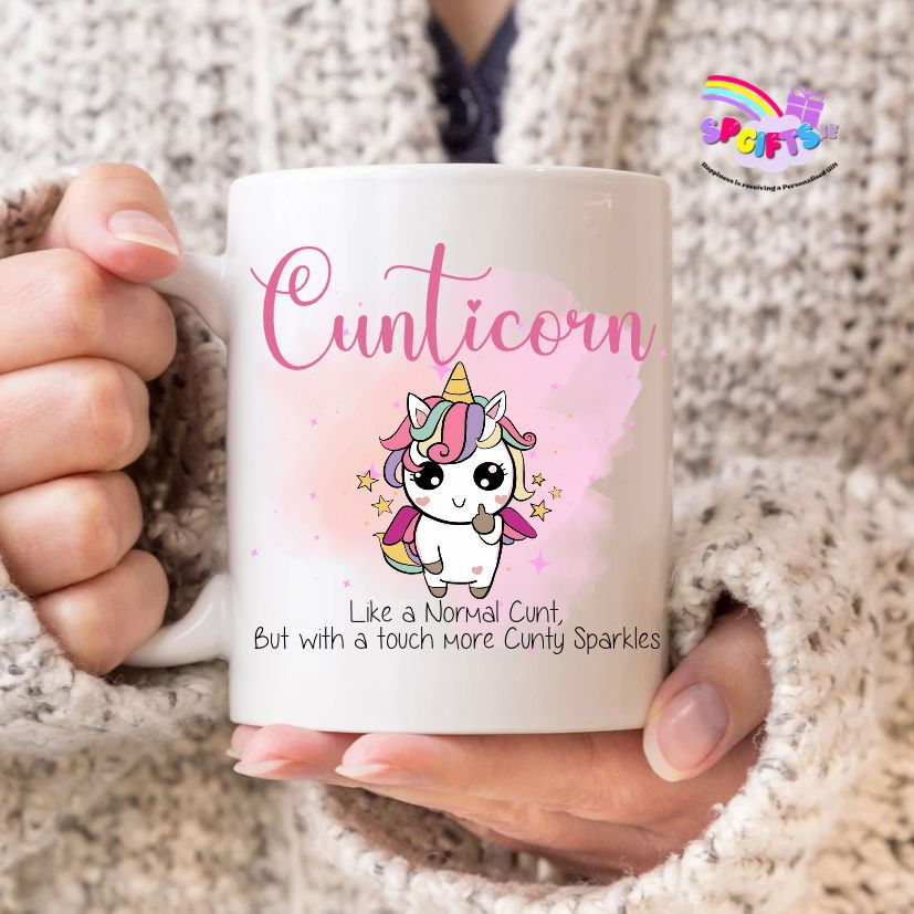 Cunticorn funny rude unicorn mug with pink adult humour design