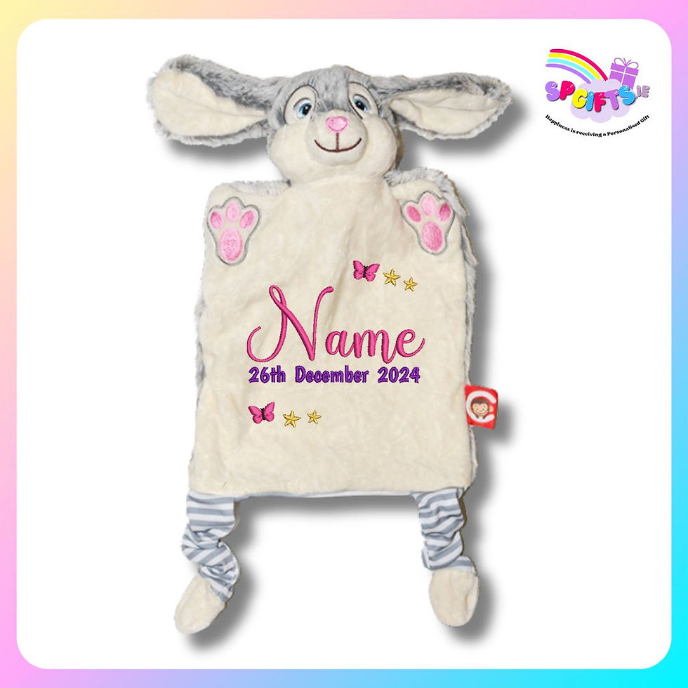 Personalised Clovis Crampton Bunny Cubbies Hand Puppet with embroidered baby details – SP Gifts Ireland