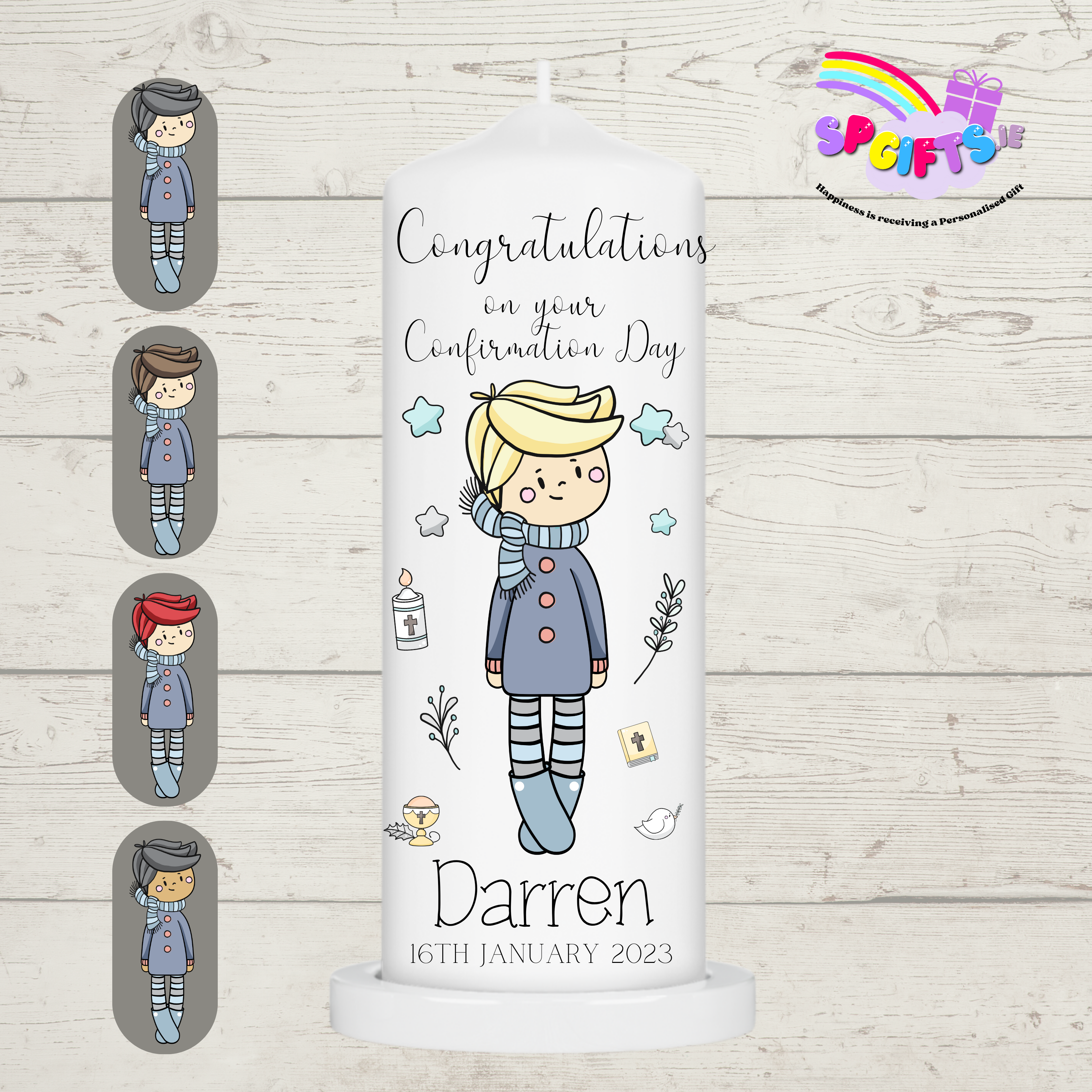 Cute Boy Confirmation Candle - Confirmation Gifts Ireland