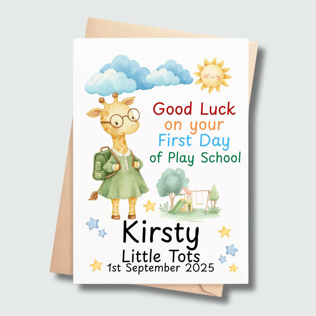 Personalised First Day of School Card with Bear Illustration – Custom Name, School & Date – Eco-Friendly Irish-Made Card