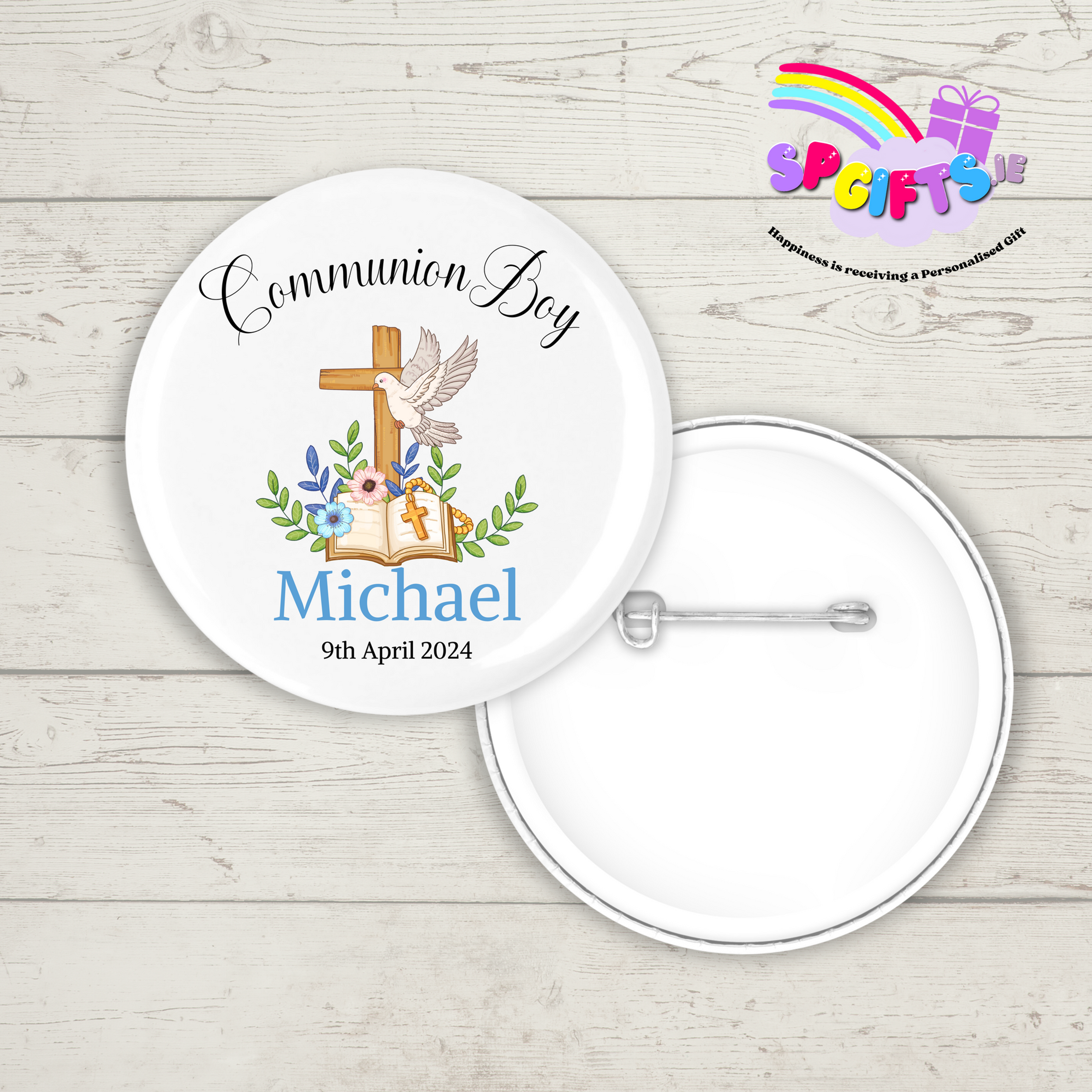 Personalised Communion Badge - Blues - Confirmation gifts Ireland