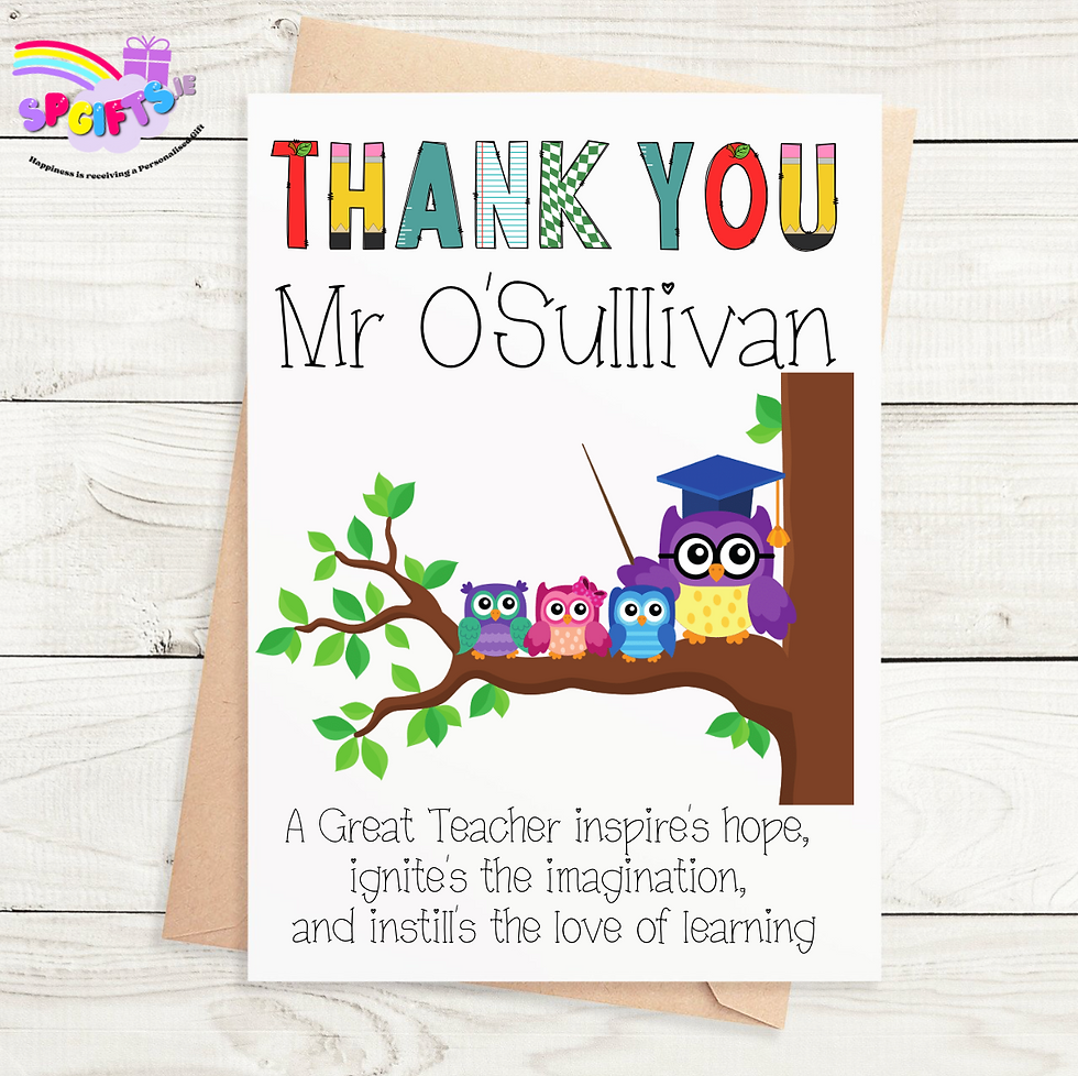 Cute Owl Design Thank You Teacher Card in Ireland