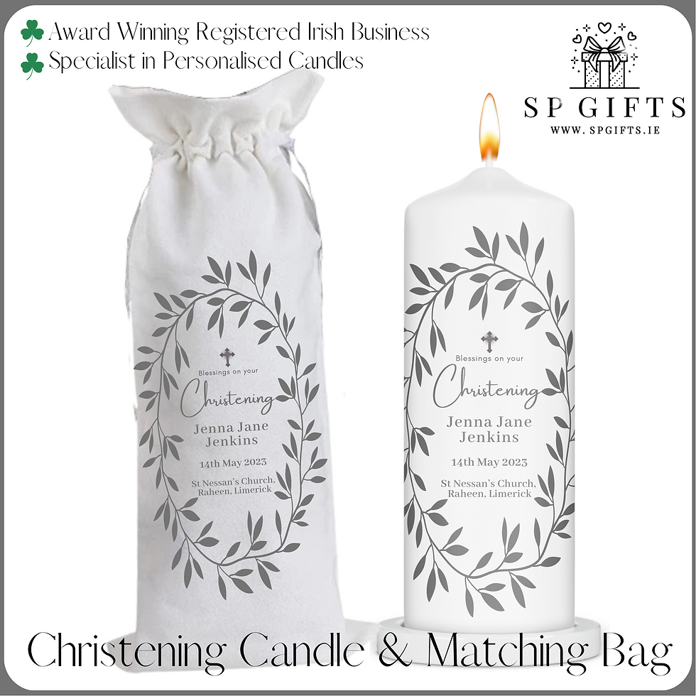 Personalised Wreath Design Christening / Baptism Candle & Matching Bag