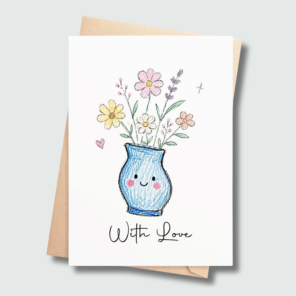 Crooked Vase With Love wholesale greeting card with soft pastel flowers