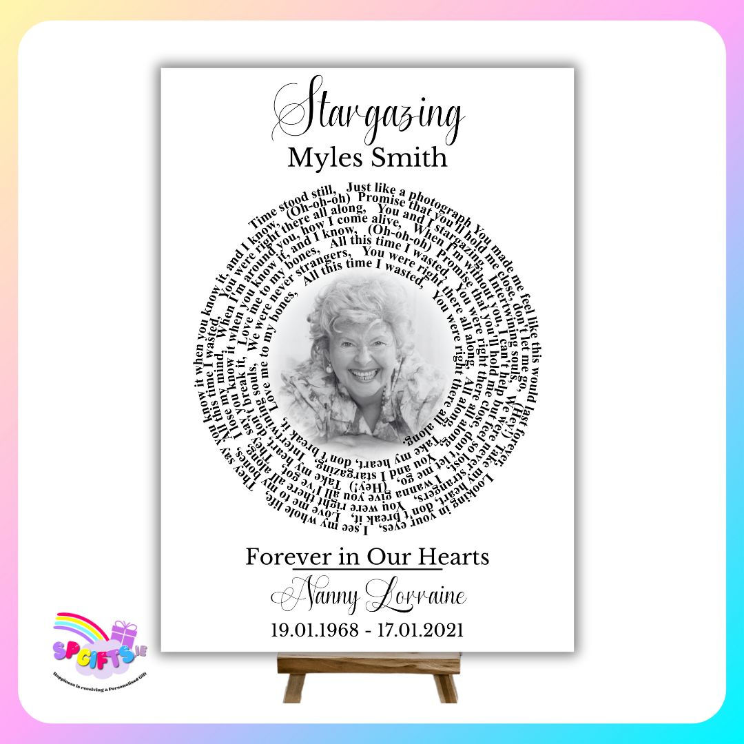 Personalised memorial song lyrics print – unique remembrance gift in Ireland.