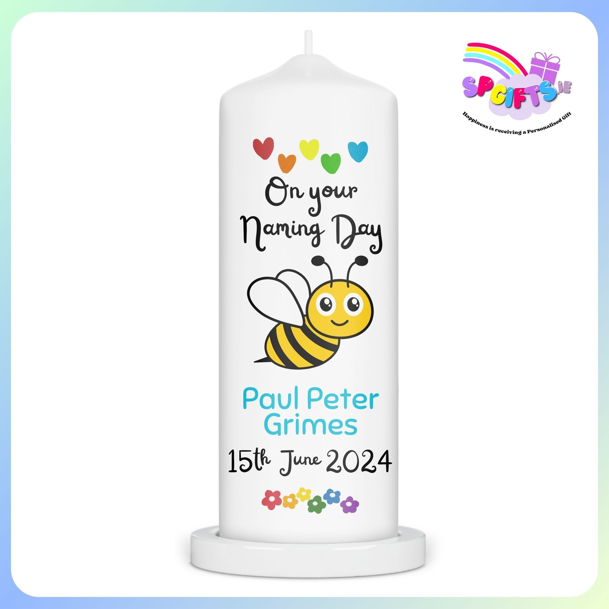 Beautiful Personalised Naming Day Candle