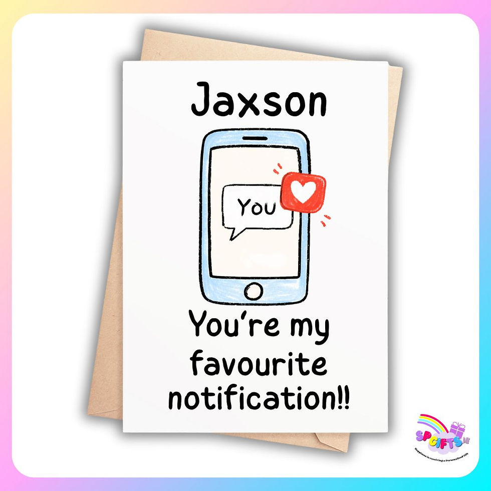 Personalised favourite notification Valentine’s Day card with phone illustration