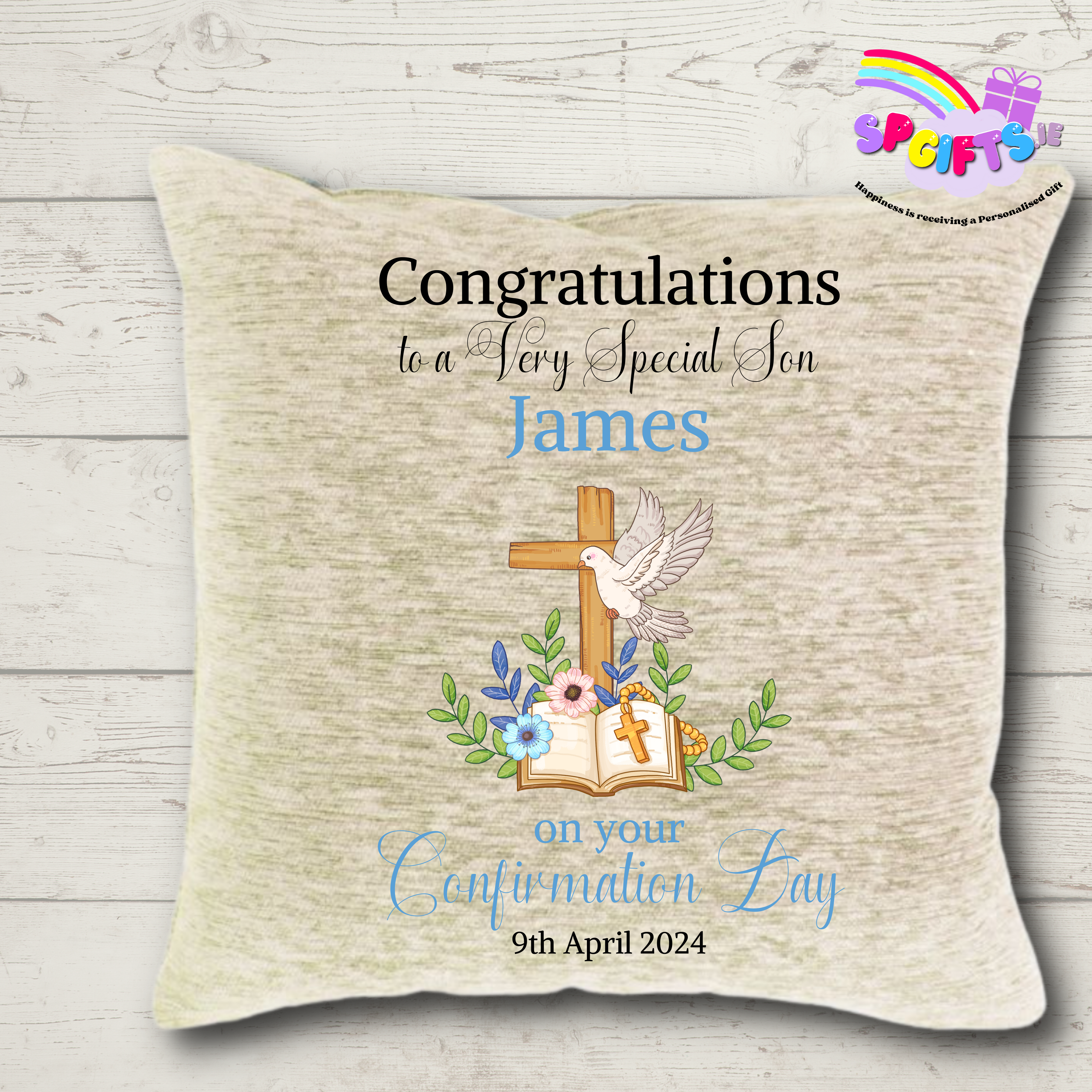 Personalised Confirmation Cushion - Blues
