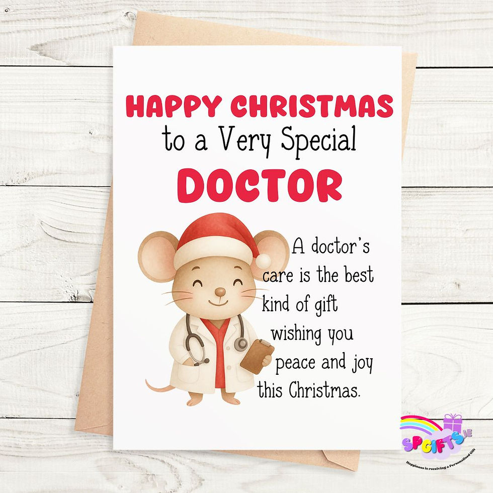 Personalised Christmas card for doctor with festive mouse design, SP Gifts Ireland
