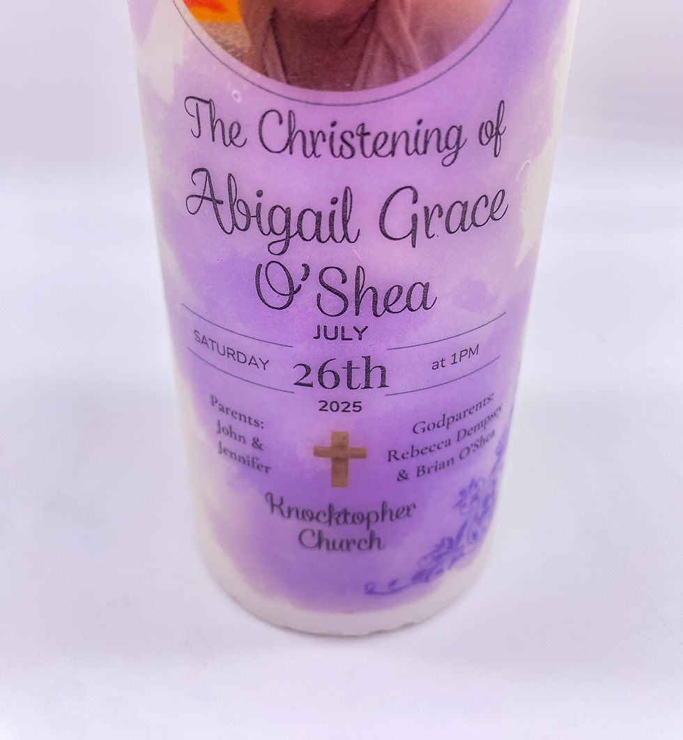 Thumbnail: Personalised Christening Candle - Lilac Delica Design